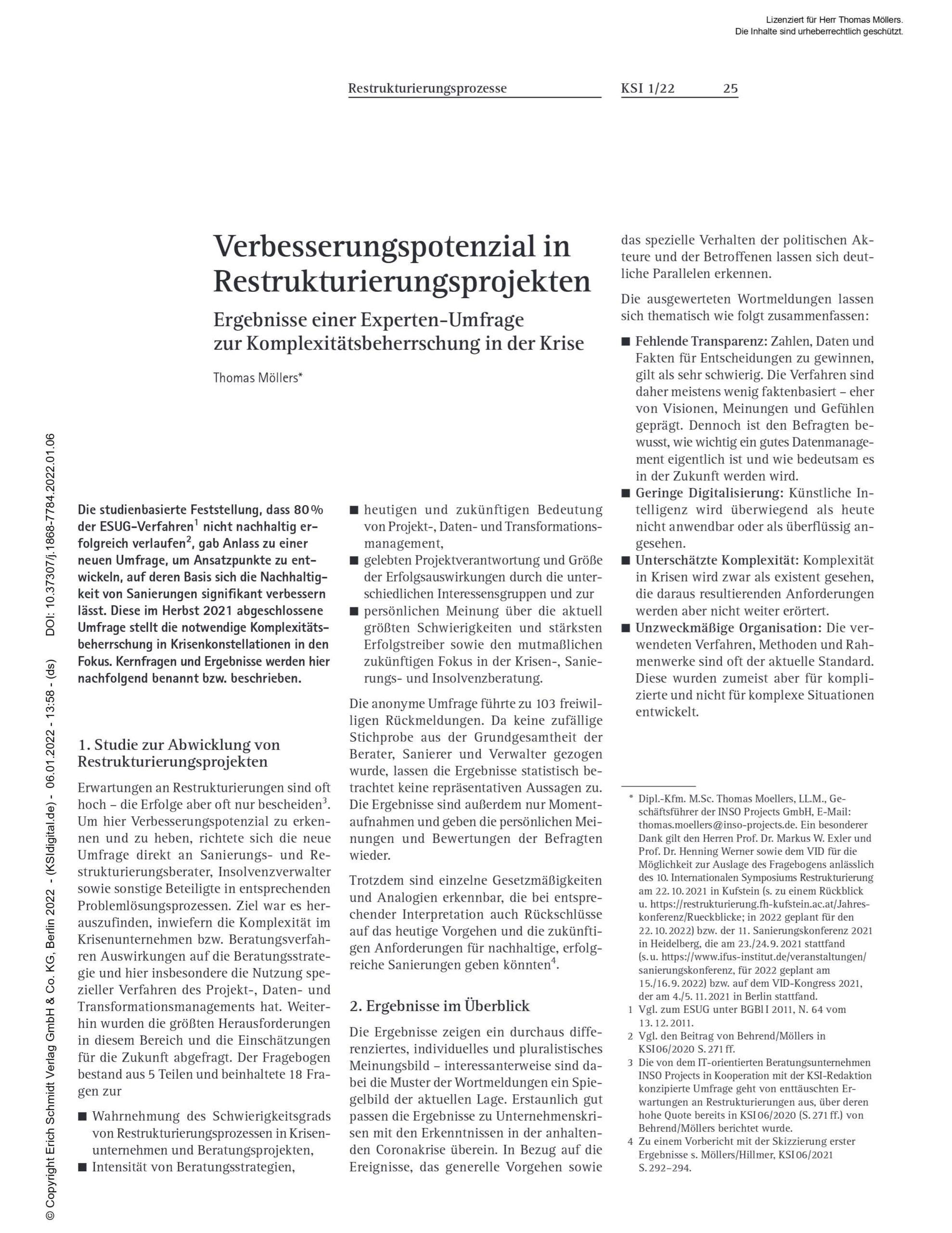 Verbesserungspotential in Restrukturierungsprojekten