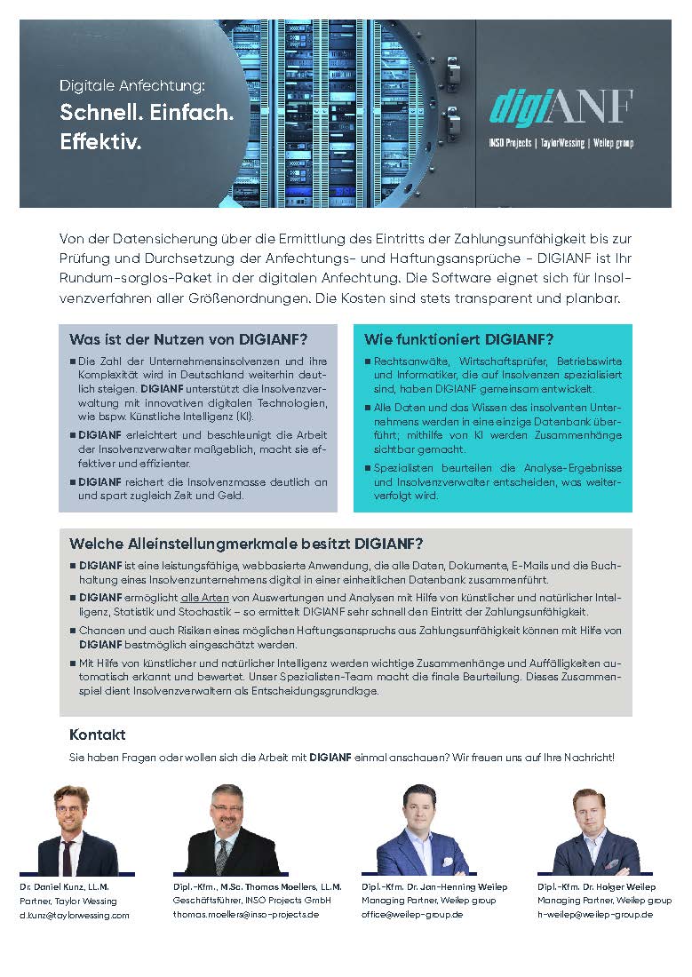 Laden Sie sich hier unseren Flyer über digiANF die Digitale Anfechtung in der Insolvenz herunter.